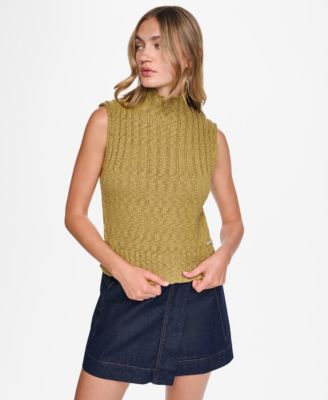 Women's Sleeveless Mock-Neck Cable-Knit Sweater