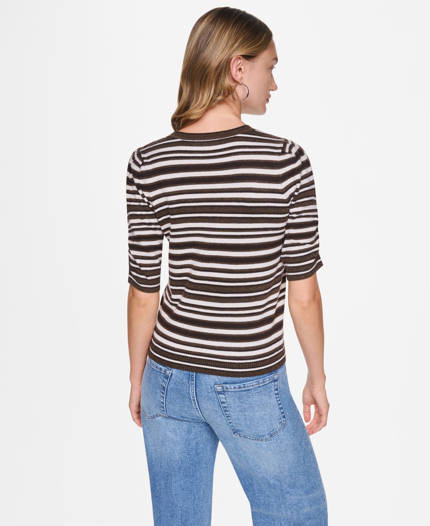 Women's Striped Puff-Sleeve Crewneck Sweater