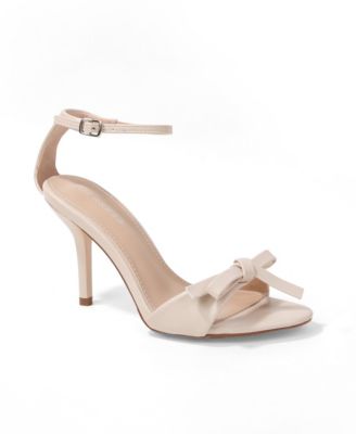 Women's Peach Ankle Strap Stiletto Sandals with Bow Detail