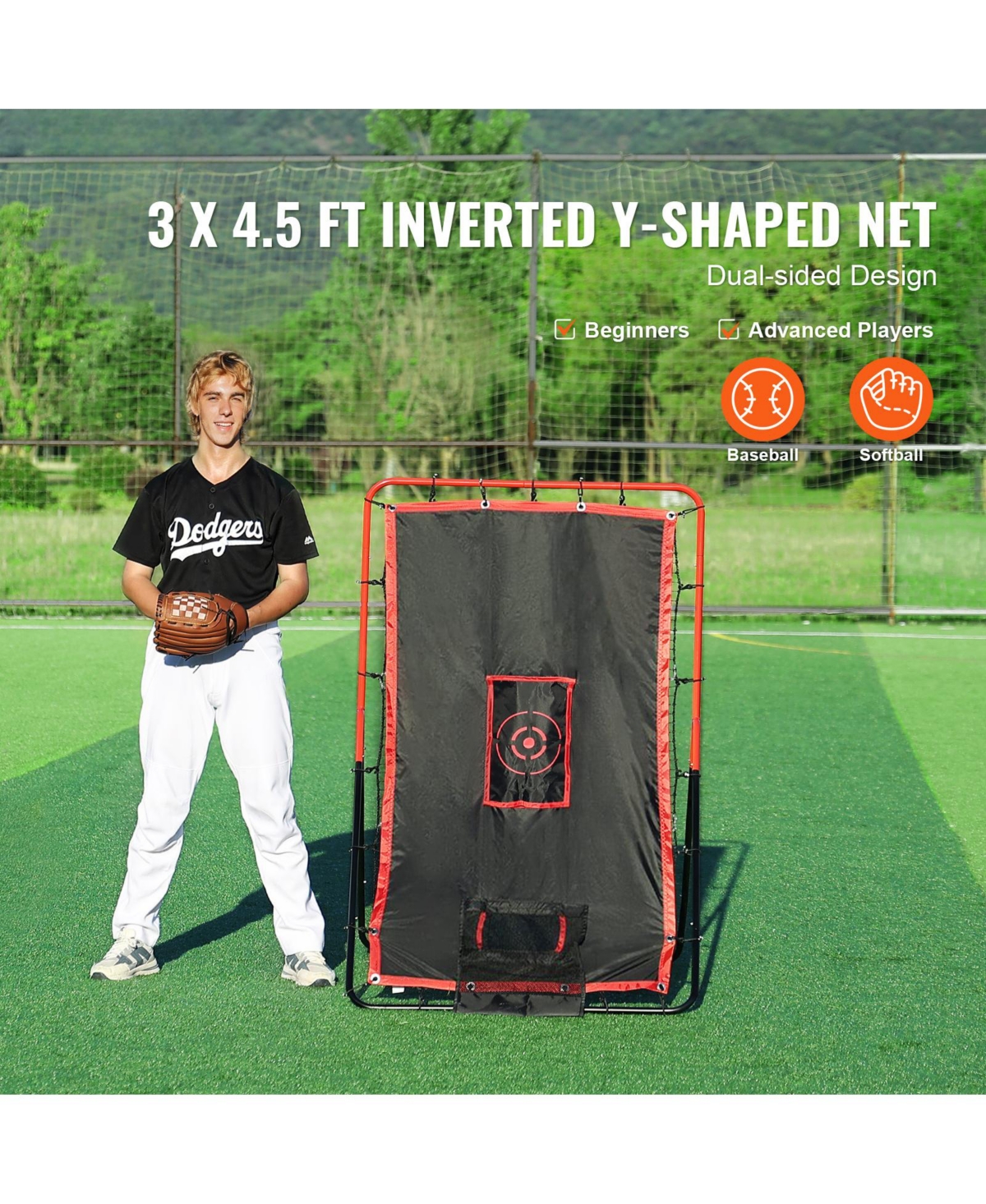 Vevor Baseball And Softball Rebounder Net 3x4.5 ft 2-in-1 Switch Hitter Pitch