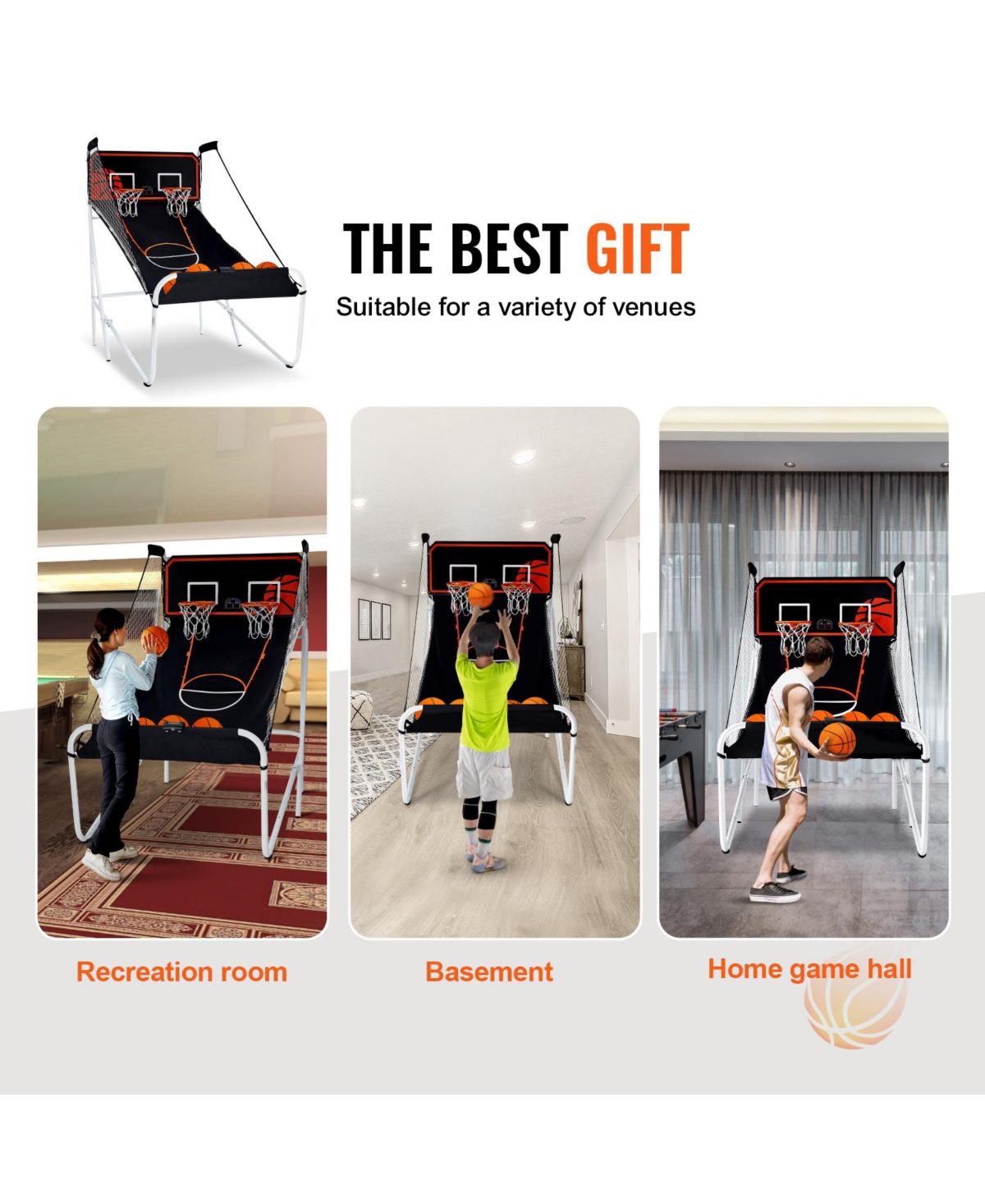 Vevor Foldable Indoor Double Basketball Arcade Game 2 Player 5 Balls