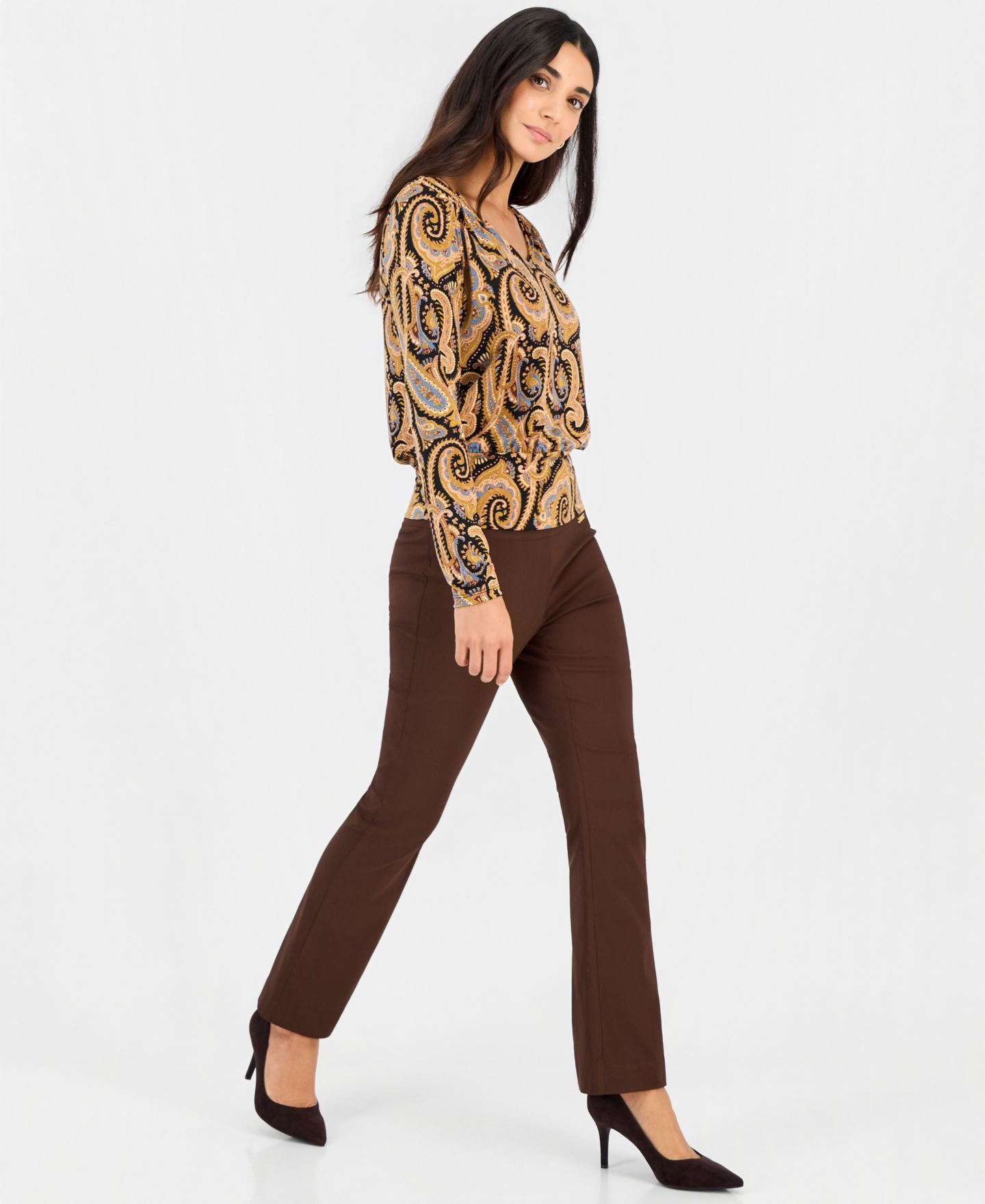Женская блузка I.N.C. International Concepts Petite Long-Sleeve V-Neck Paisley Blouse, цвет: Helena Paisley — фото 6