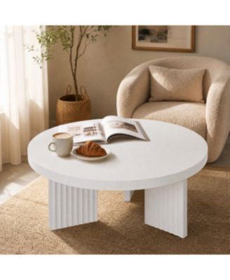 33.5" Round Coffee Table, Circle Center Table with Fluted Legs and 1.3" Thick Top, Accent Cocktail Tables for Living Room, Bedroom, Easy Assembly