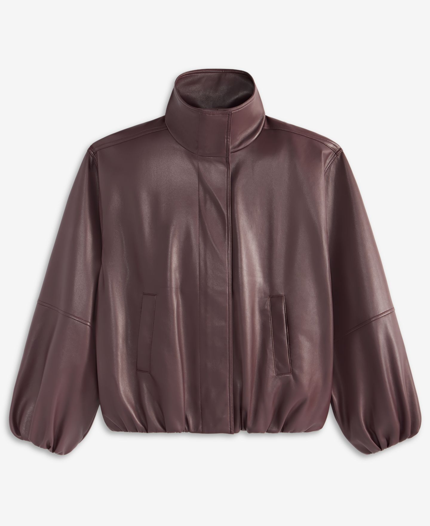Женская куртка I.N.C. International Concepts Petite Faux Leather Funnel-Neck Bomber, цвет: Darkest Prune — фото 6