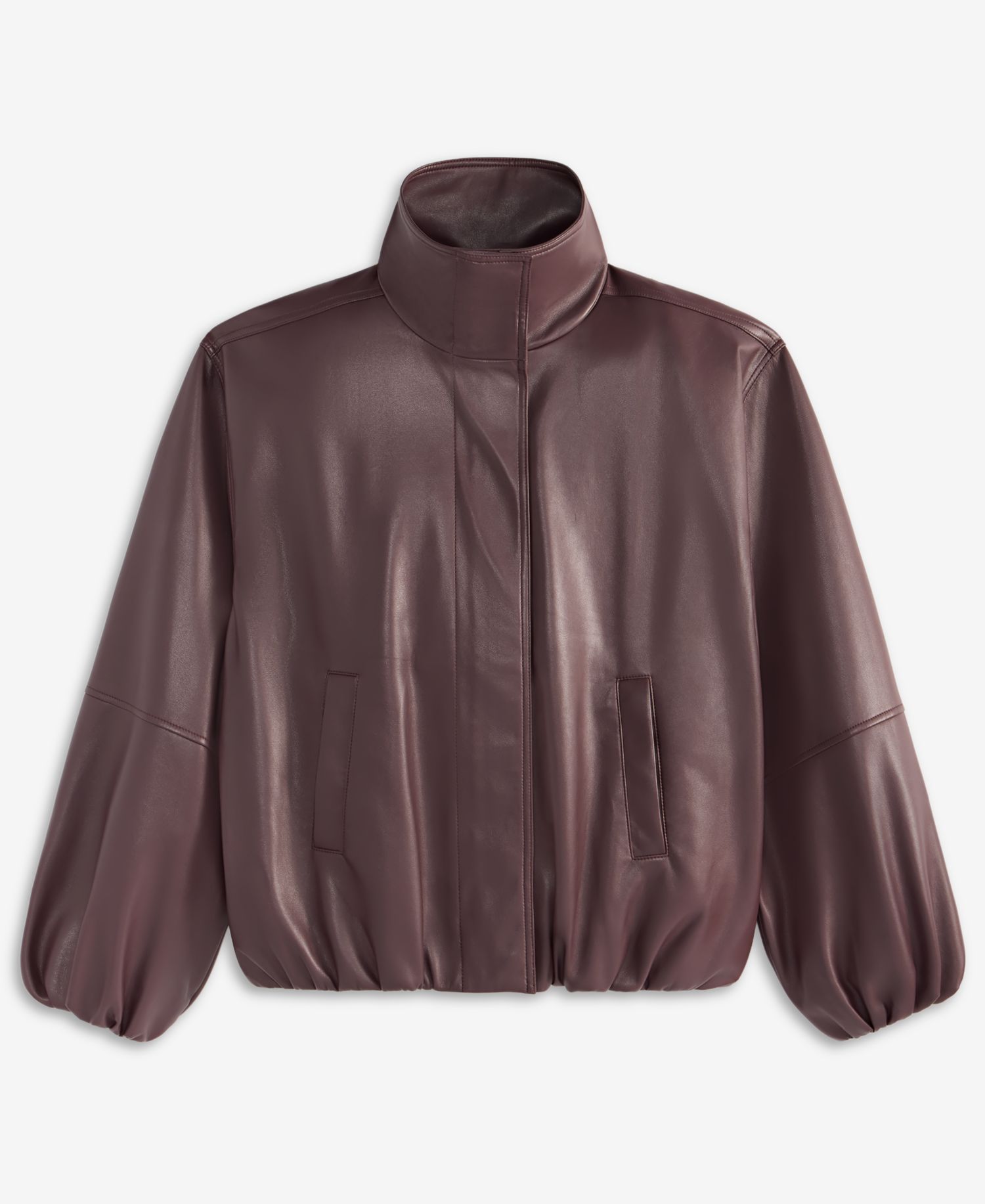 Petite Faux Leather Funnel-Neck Bomber Jacket
