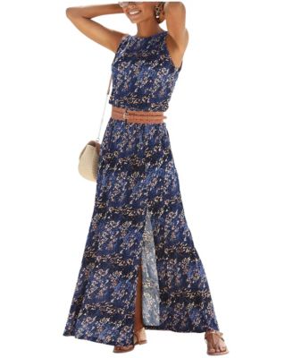 Women's Sleeveless Leopard Cheetah Print Maxi Dress