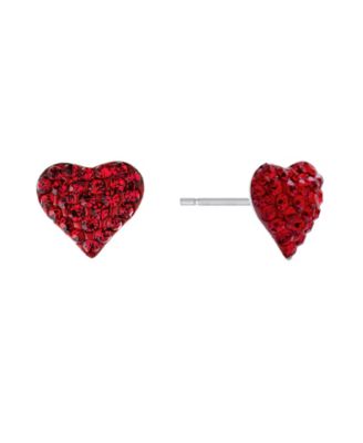 Crystal Pave 12mm Domed Heart Stud Earrings