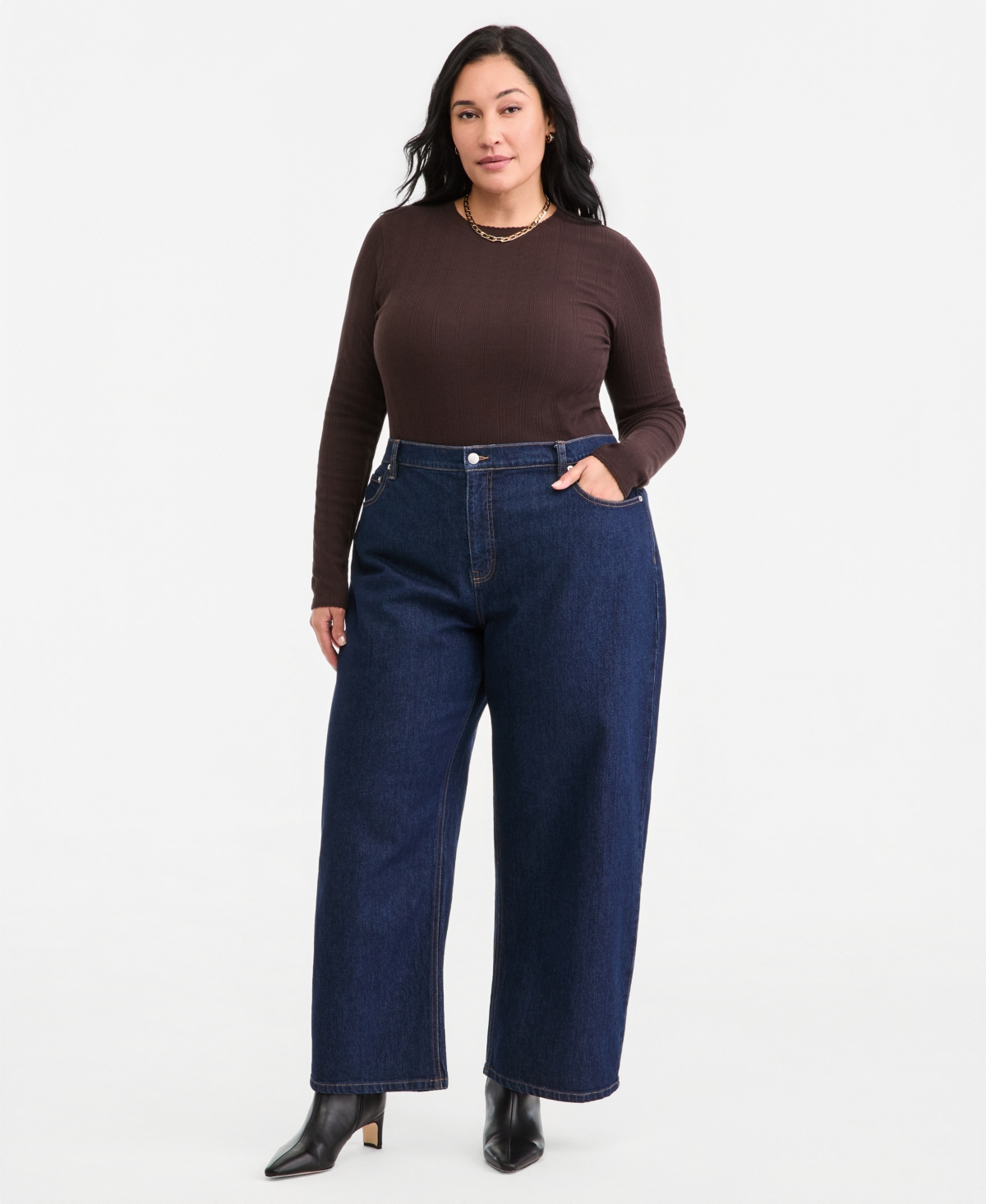On 34th Plus Low-Curve Wide-Leg Mid-Rise Jeans, Macy's Exclusive
