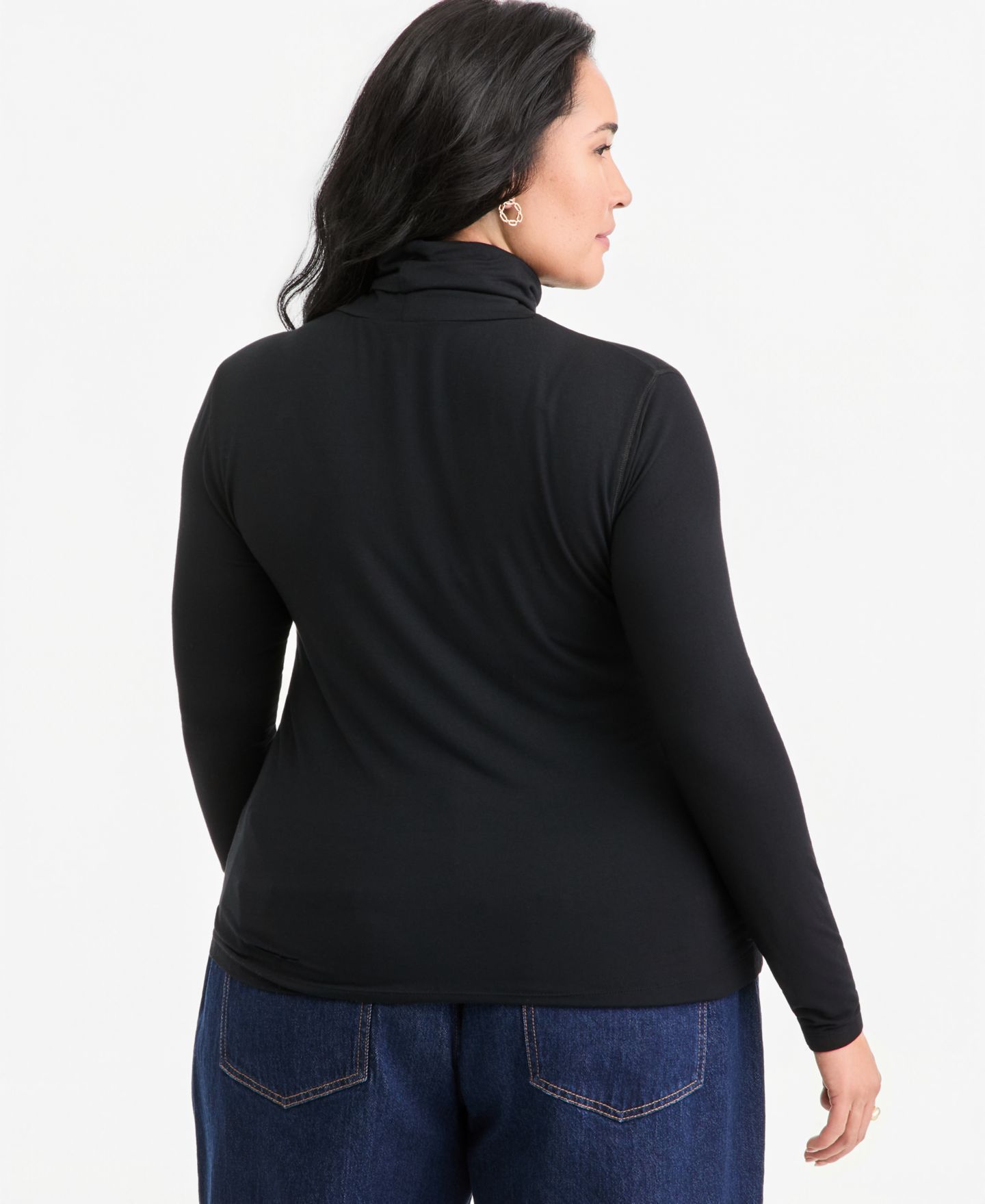 Женский топ On 34th Plus Size Modal-Blend Mockneck Long-Sleeve Top, цвет: Глубокий чёрный — фото 3