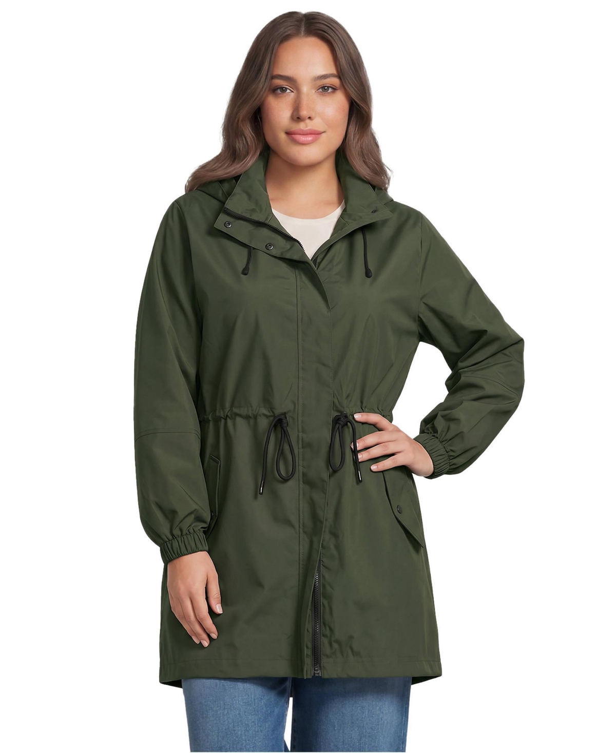 Lands' End Plus Size Packable Rain Parka - Rich olive green