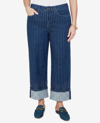 Plus Size Pinstripe Wide Cuff Denim Jeans