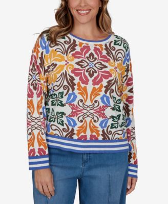 Plus Size Tipped Floral Lightweight Sweater