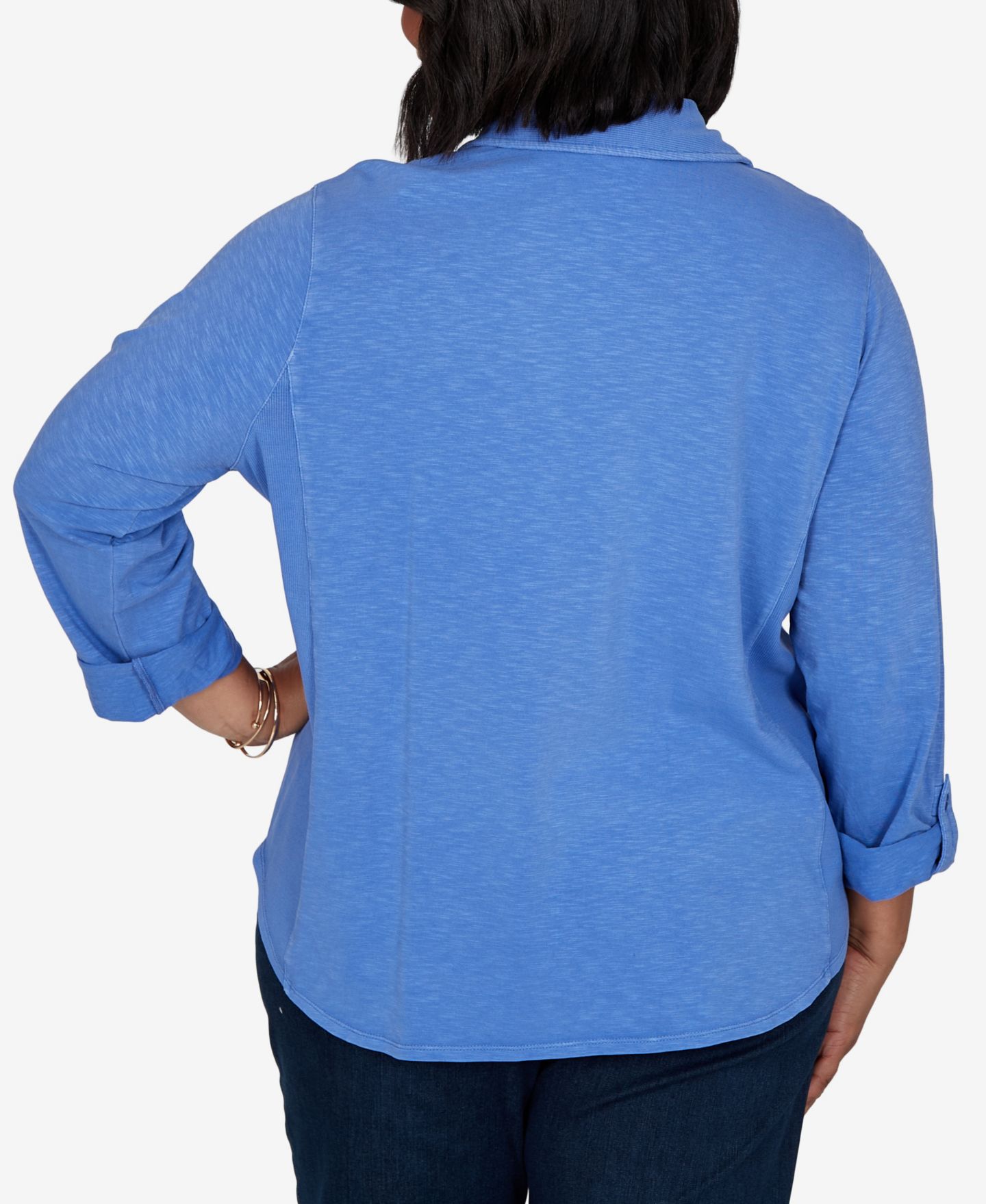 Женский топ Ruby Rd. Plus Size Rib Trim Button-Front Knit, цвет: Blubird — фото 5