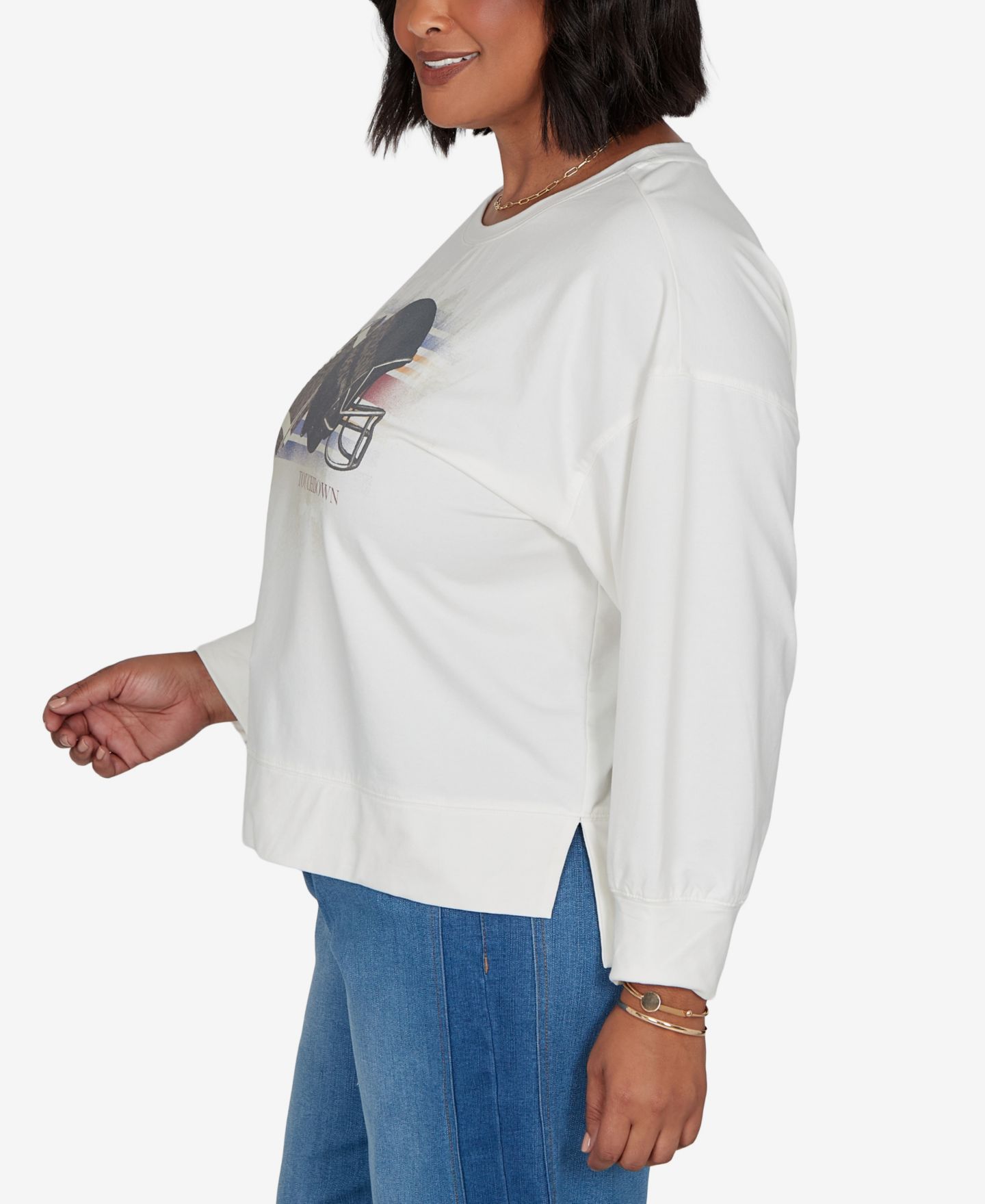 Женский свитшот Ruby Rd. Plus Size Football Graphic Terry, цвет: Слоновая кость разноцветный — фото 3