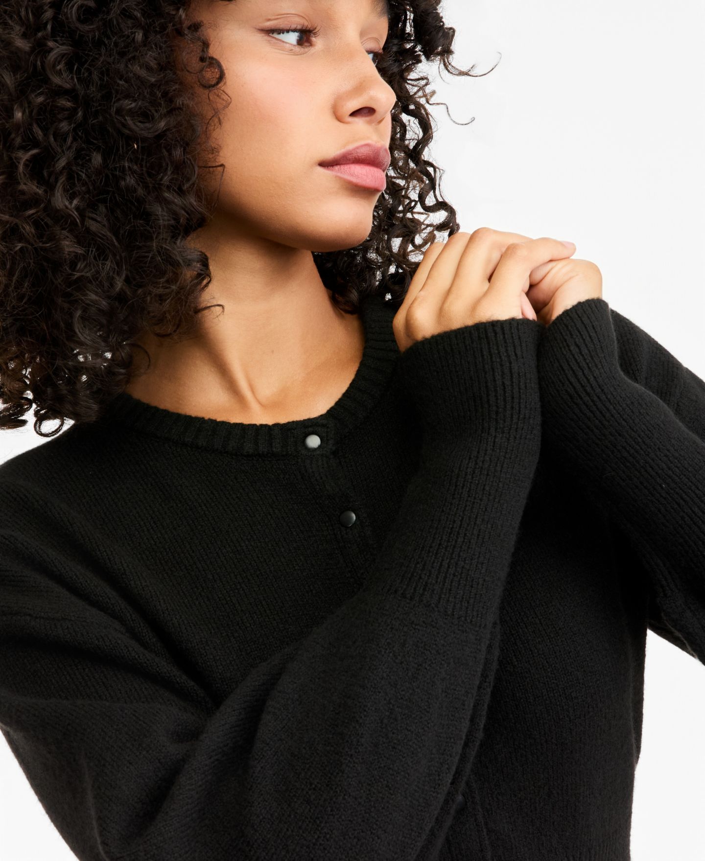 Женский кардиган Bar III Sculpted Crewneck Long-Sleeve, цвет: Чёрный — фото 3