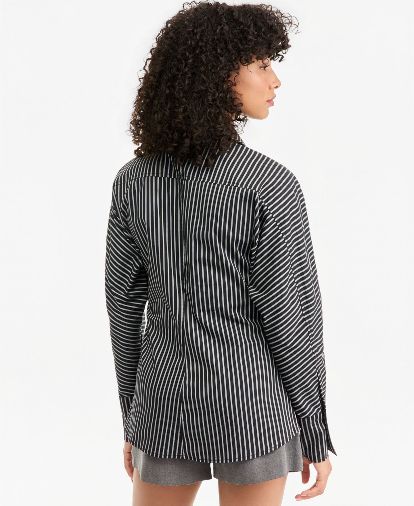 Женская рубашка Bar III Striped Tie-Neck Long-Sleeve Shirt, цвет: Чёрный комбинированный — фото 4