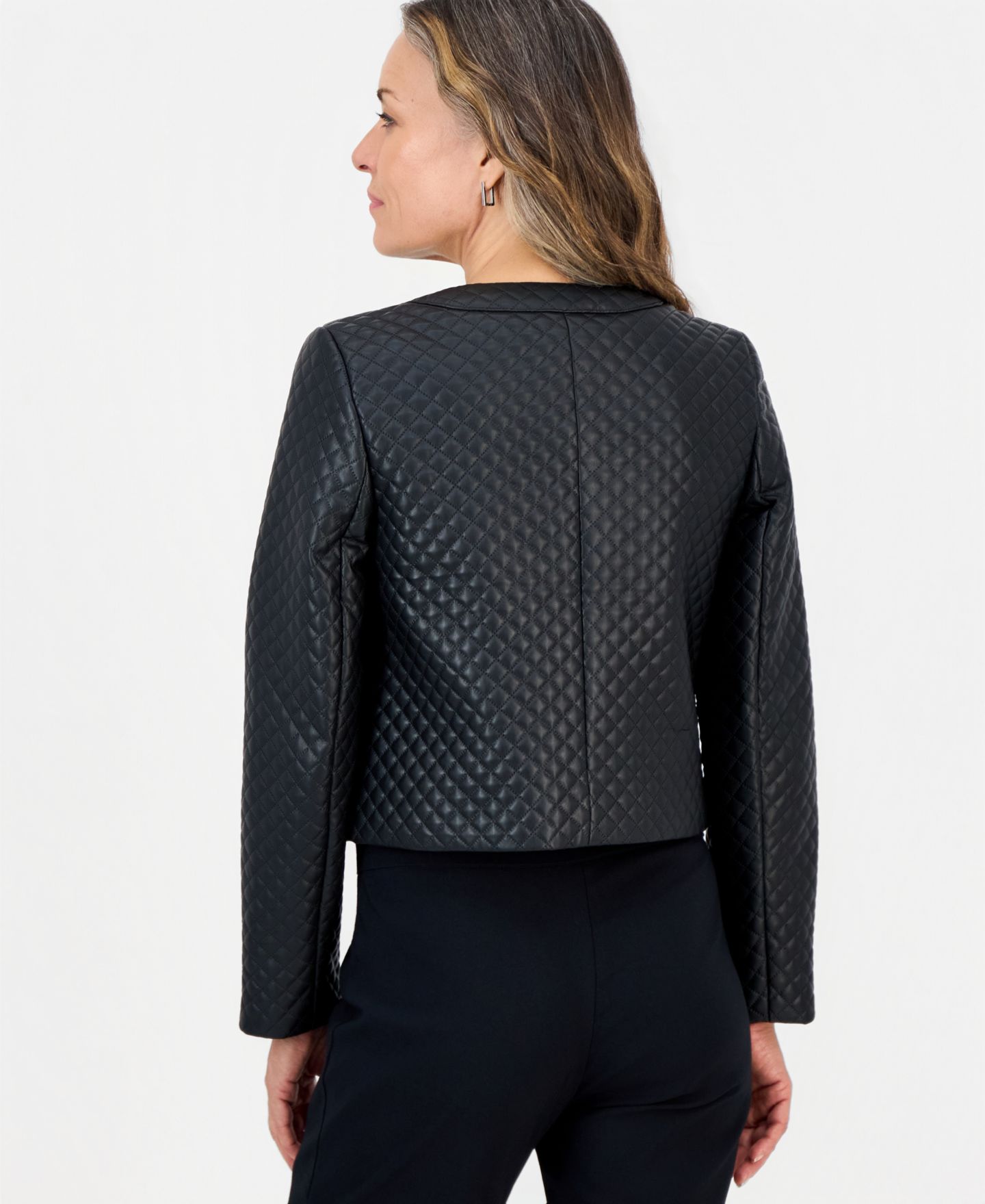 Женская куртка JM Collection Petite Quilted Faux-Leather Button-Front, цвет: Глубокий чёрный — фото 2