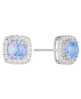 Sterling Silver Starlight Cubic Zirconia Cushion Halo Stud Earrings