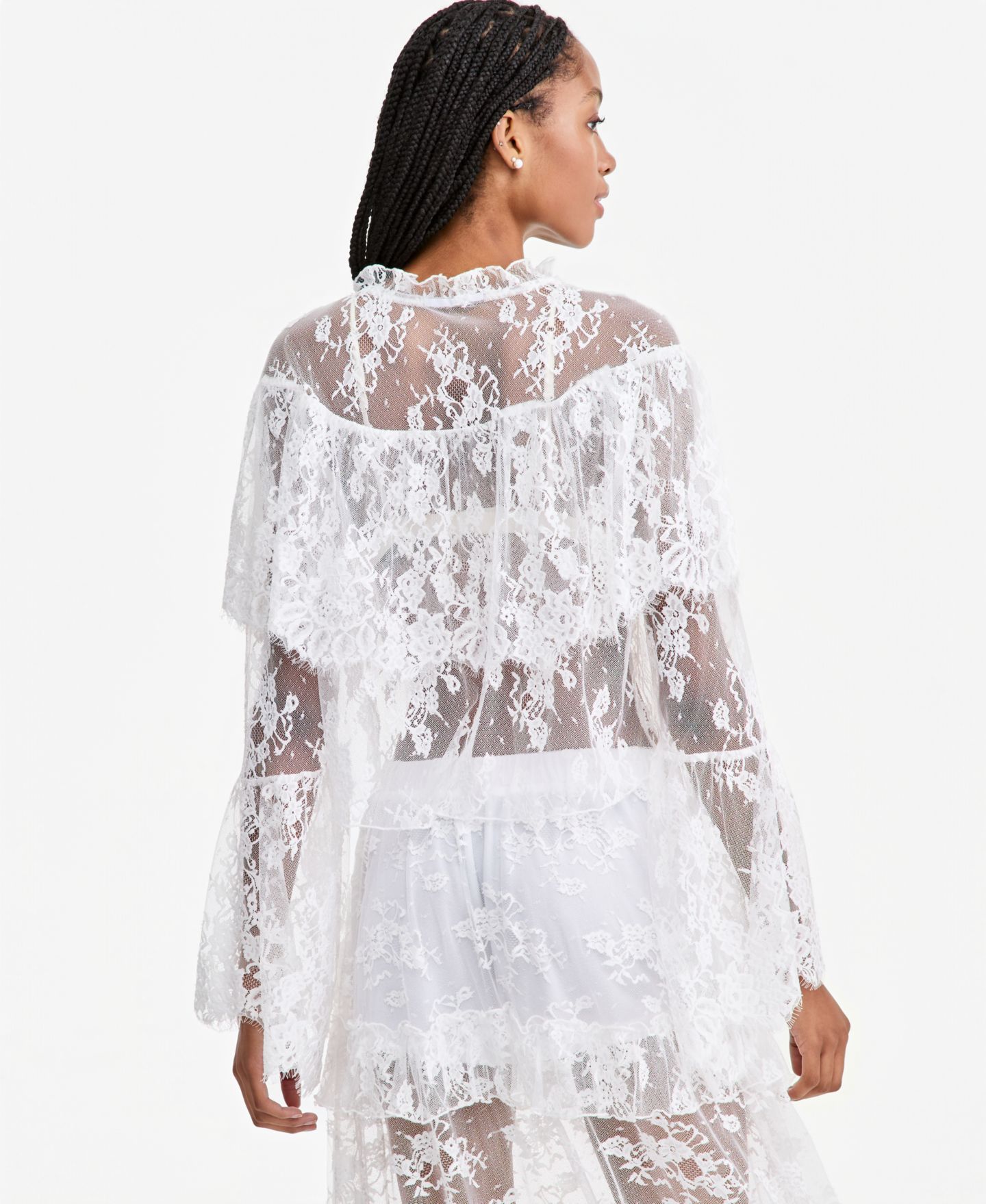 Женская блузка And Now This Lace Bell-Sleeve Cape, цвет: Белый — фото 4