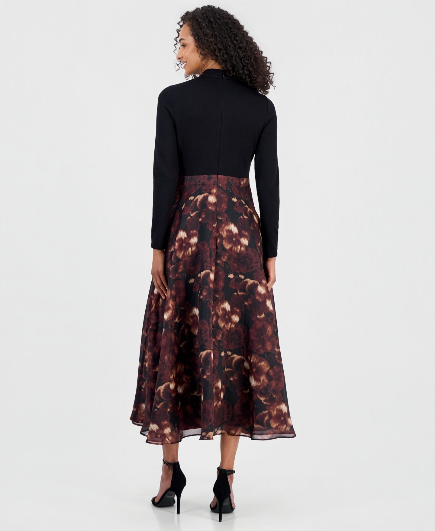 Женское платье Anne Klein Serenity Mock-Neck Long-Sleeve Floral-Print, цвет: Чёрный разноцветный — фото 5