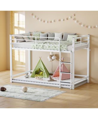 Twin Over Twin Metal Bunk Bed with Ladder and Guardrail