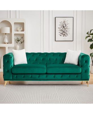  Classic Modern 82.5" Velvet Chesterfield Sofa with Tufted Detailing