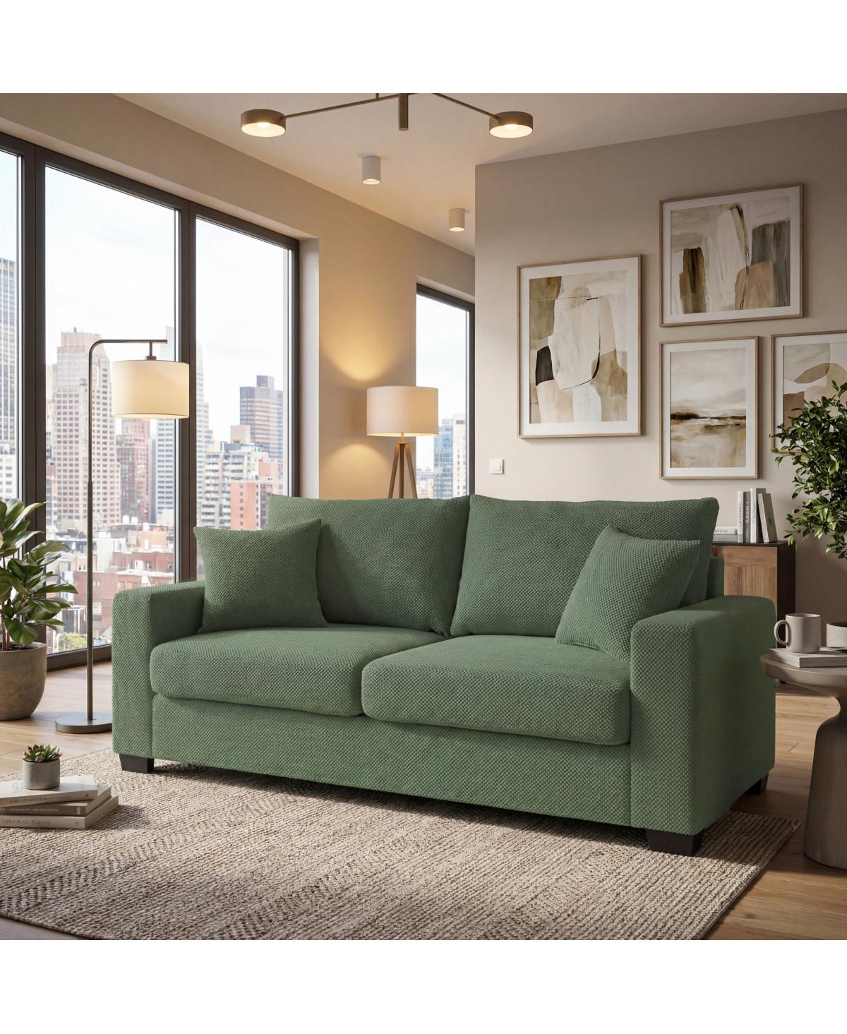 Streamdale Furniture 69-inch Two-Seater Textured Fabric Sofa with 2 Throw Pillows