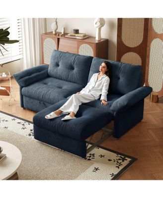 81.5" Chenille Convertible Sofa Bed, 2-in-1 Pull Out Couch with Solid Wood Frame, 600 lbs Capacity