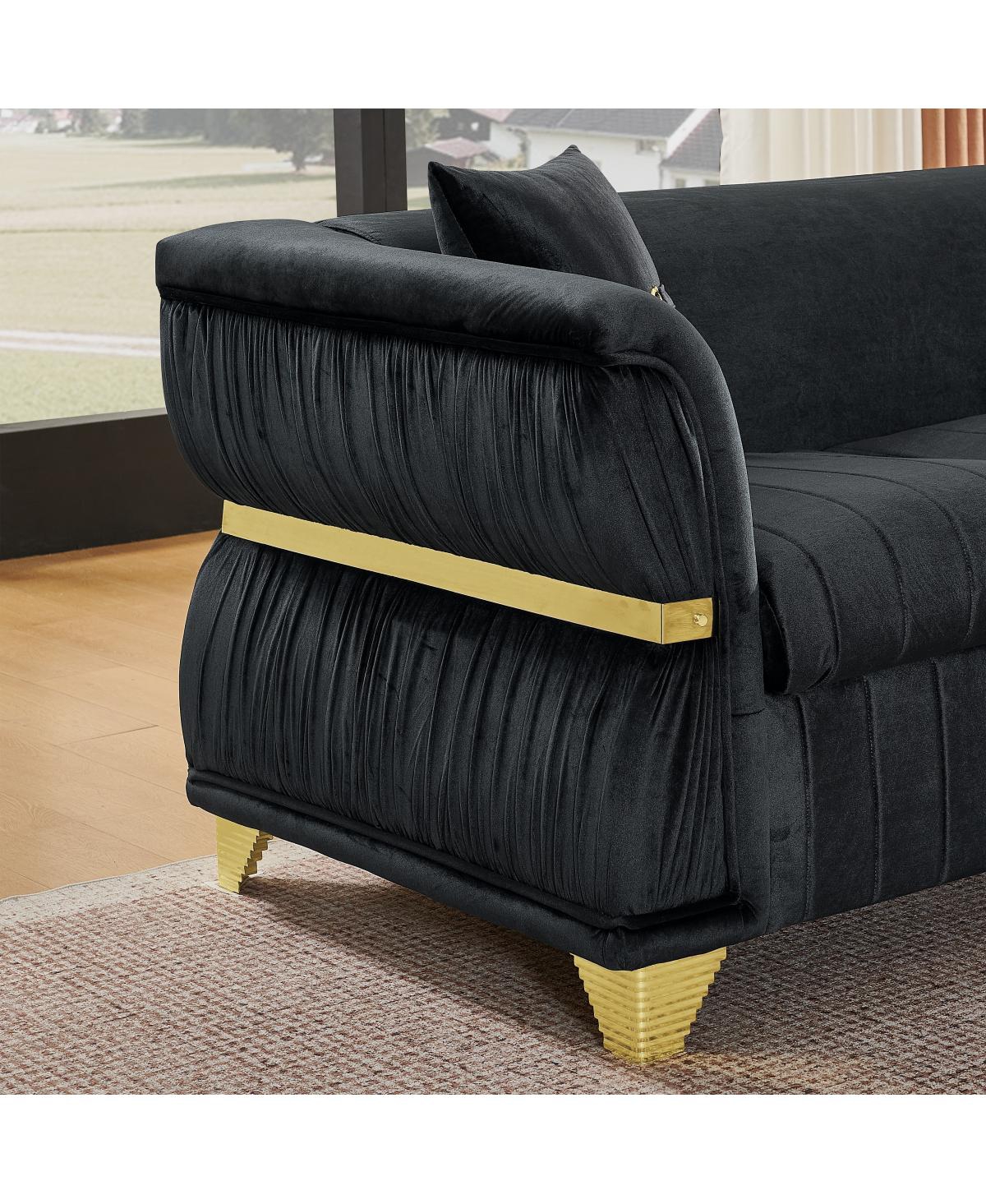Streamdale Furniture 83.5" Modern Velvet 3-Seater Sofa with Gold Trim and 2 Pillows