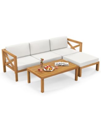 5-Piece Acacia Wood Outdoor Conversation Set with Ottoman and Coffee Table