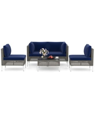 5-Piece PE Rattan Outdoor Sectional with Glass Coffee Table