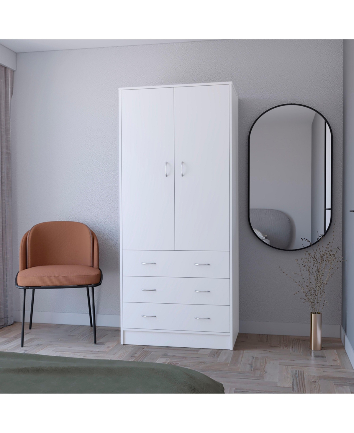 Fm Furniture Prescott Armoire, with 2 doors, 3 drawers and 1 hanging rod