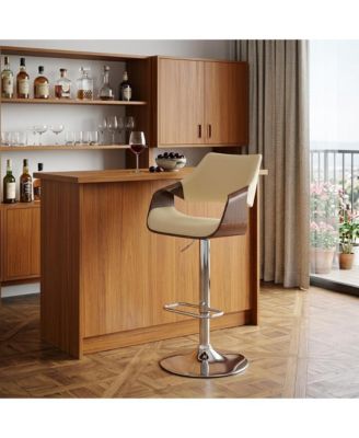 Faux Leather Iron and Wood Adjustable Height Swivel Bar Chair