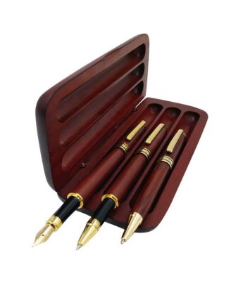 3 Rosewood Handcrafted Pen Set With Gift Case And Extra Refills