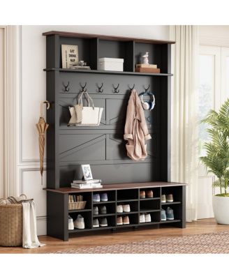 Farmhouse 4-in-1 Hall Tree with Bench and Shoe Storage