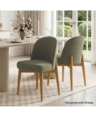 Modern Upholstered Dining Side Chairs Set of 2, Fabric, Parson Chairs with Solid-Wood Legs, 4" Thick Cushion, Full-Back Chairs
