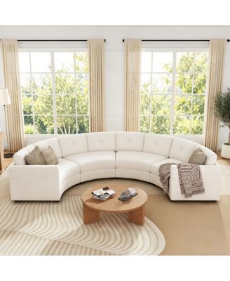 4-Piece Upholstered Curved Modular Sectional Sofa with Button Tufted