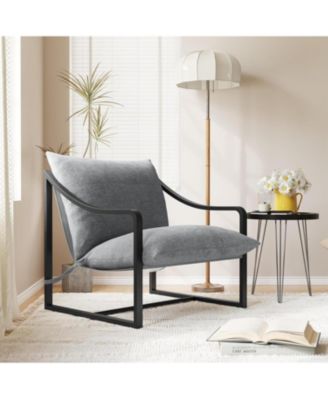 Modern Accent Chair, Large Sling Armchair with Metal Frame and Cushion