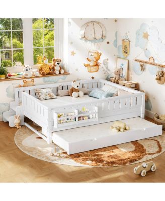 Queen Bed with Bookshelves, Staircase, Safety Rails, and Trundle