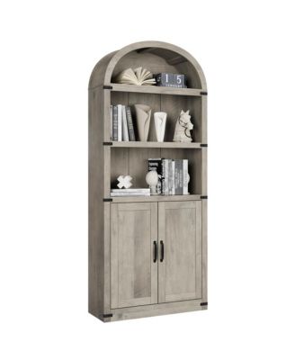 5-Shelf Wooden Bookcase Cabinet with Doors Tall Farmhouse Display Storage Rack, Deep Vintage Library Bookshelves for Office and Living Room
