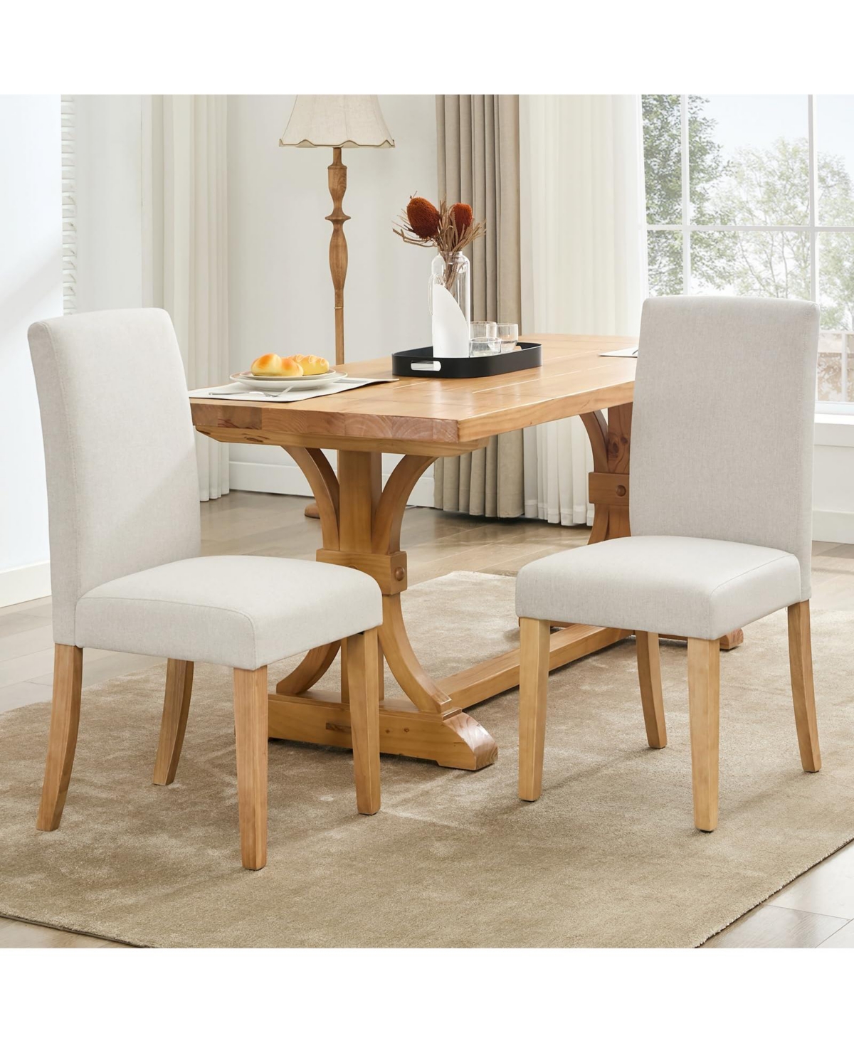 homfan Upholstered Parsons Dining Chairs Set of 2, Farmhouse Kitchen Chairs, Upholstered Linen Accent Chairs for Home Kitchen/Dining Room