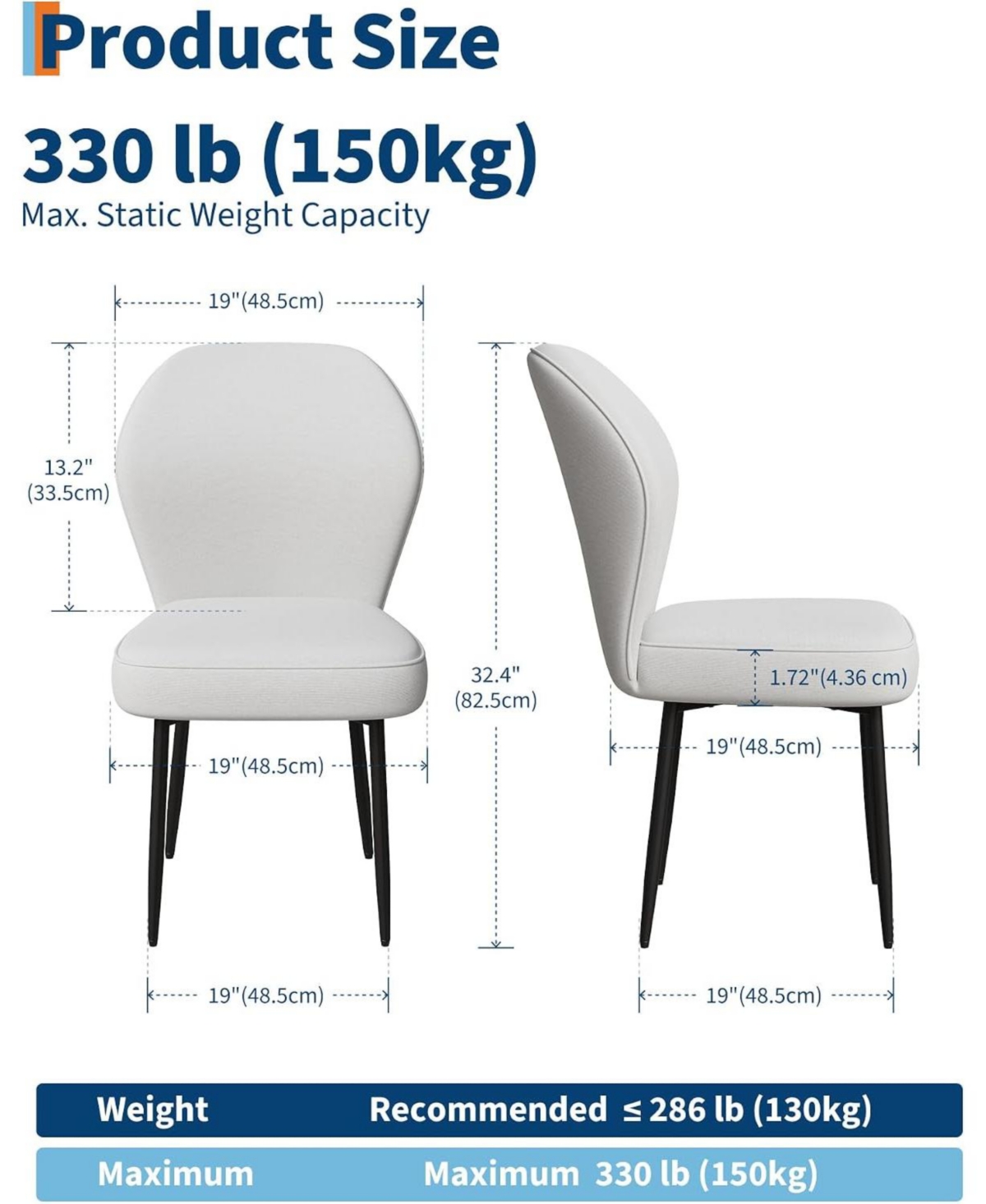 homfan Set of 2 Fabric Upholstered Dining Chairs with Metal Legs, Modern Side Chairs
