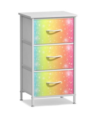 Nightstand with 3 Drawers- Steel Frame, Wood Top, Easy Pull Fabric Bins