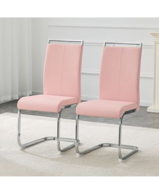  Set of 2 PU Dining Chairs with Silver Curved Metal Legs