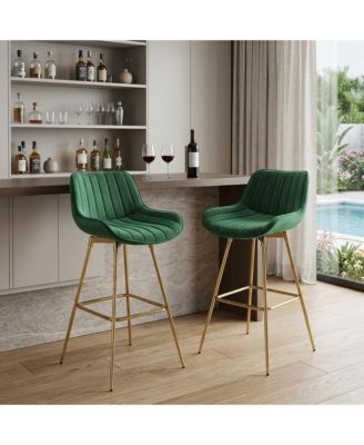 Set of Two 29" Velvet and Metal Low Back Bar Height Swivel Bar Chairs