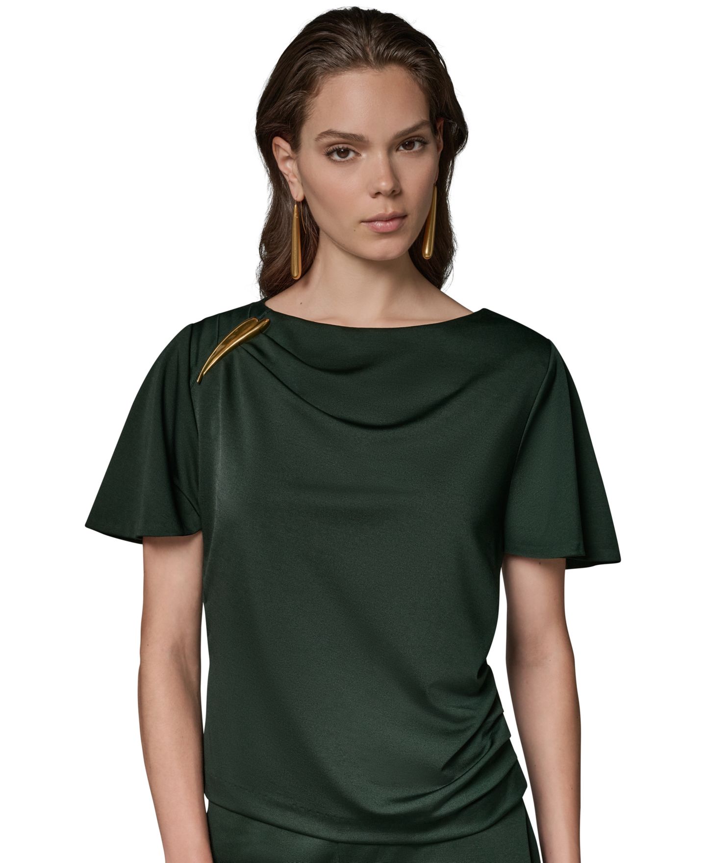 Женский топ Donna Karan New York Ruched Side Short-Sleeve Top, цвет: Чёрный тёмно-зелёный — фото 5