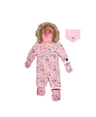 Baby Girl ( 6M to 24 M ) One Piece Snowsuit Adapted for Car Seats Mini Flower Print