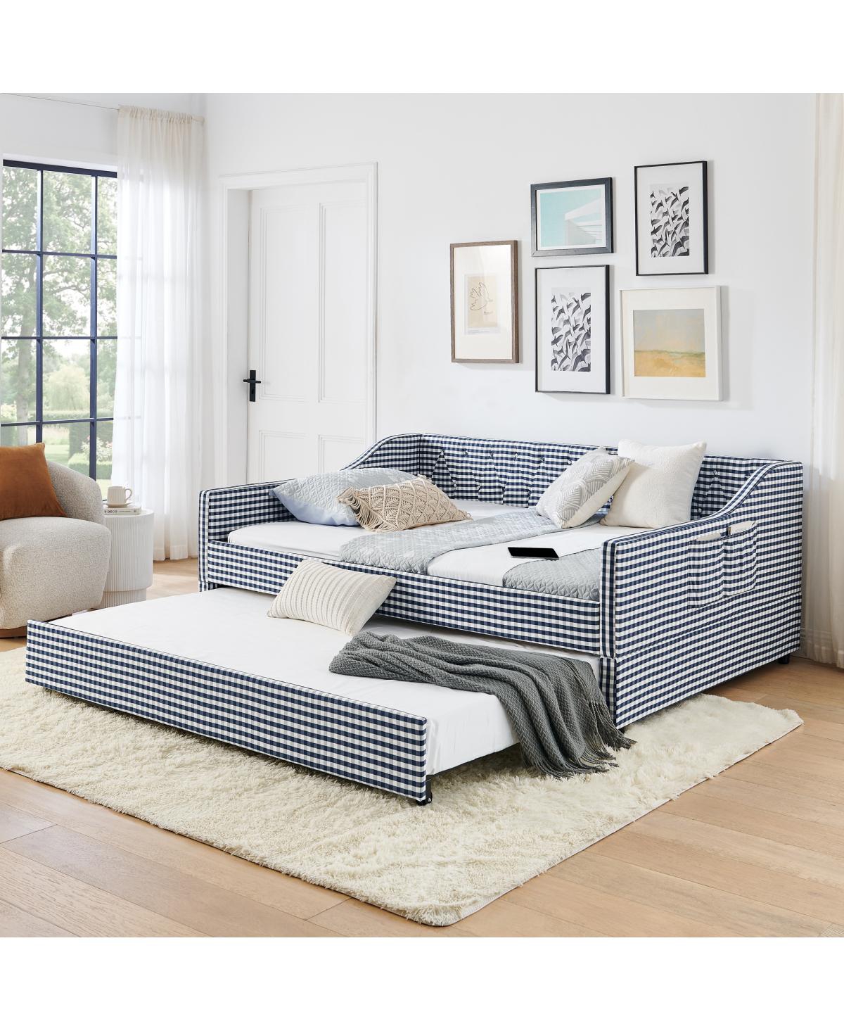 Streamdale Furniture Upholstered Full-Size Convertible Daybed with Trundle and Side Storage