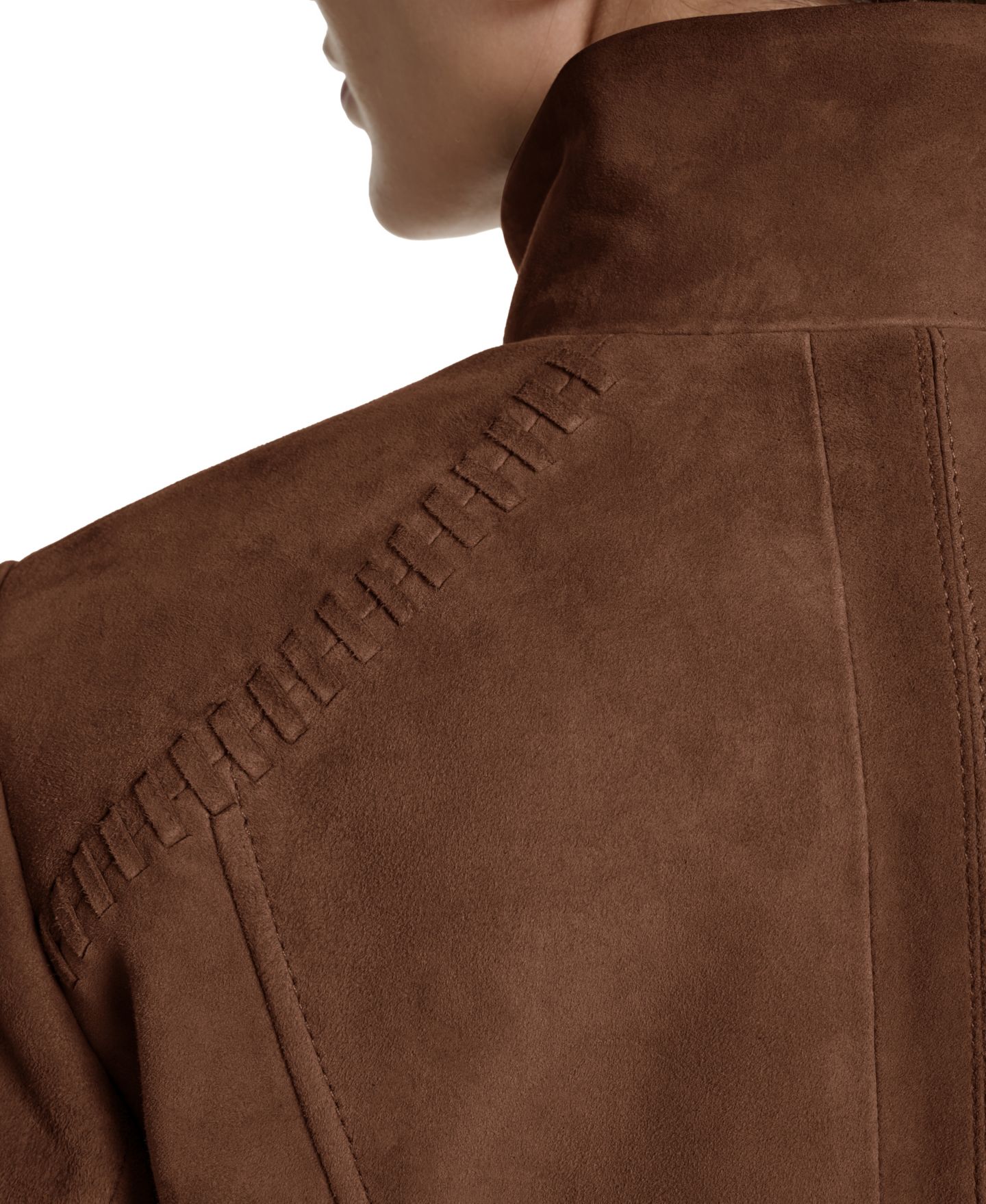 Женская куртка Cole Haan Suede Zip Up Jacket with Stitch Detailing, цвет: Шоколадный — фото 7