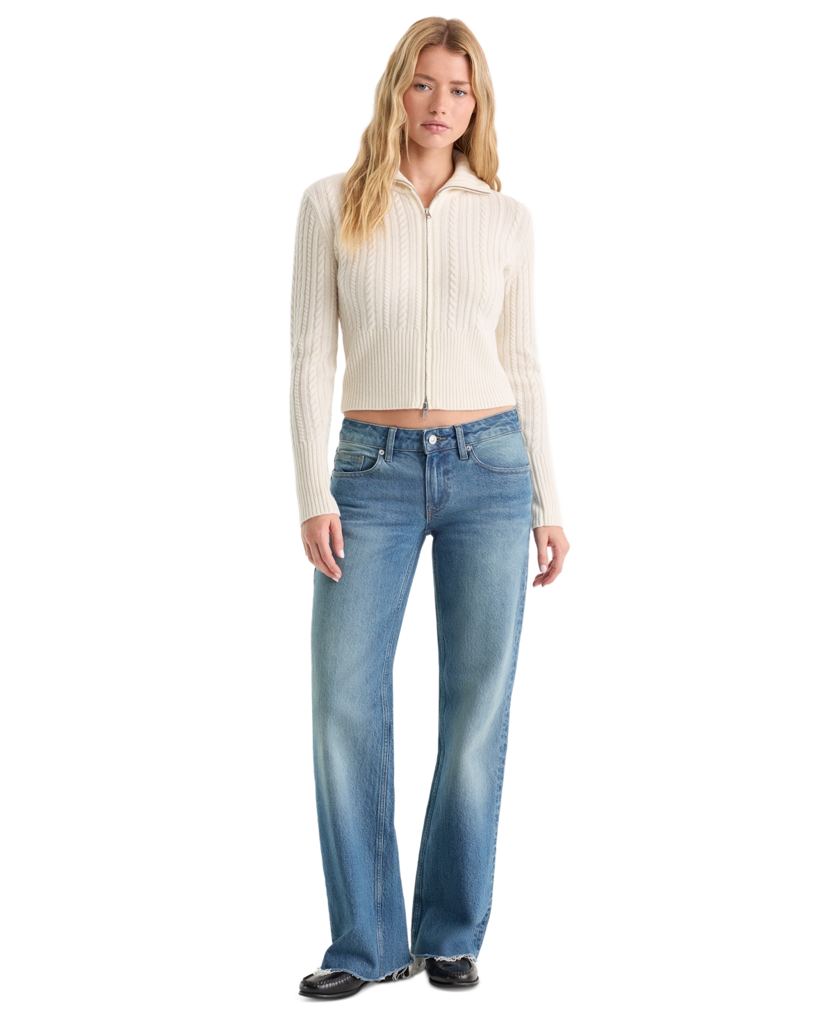 Good American Women's Spread Collar Zip-Front Sweater